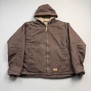 Berne Brown Work Jacket Sherpa Lined Hooded Canvas XL Vintage